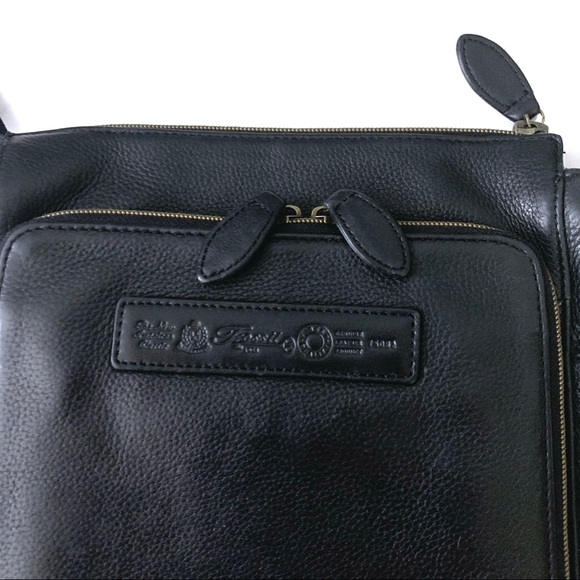 Fossil Black Leather Crossbody Bag Gold Details - Picture 3 of 11